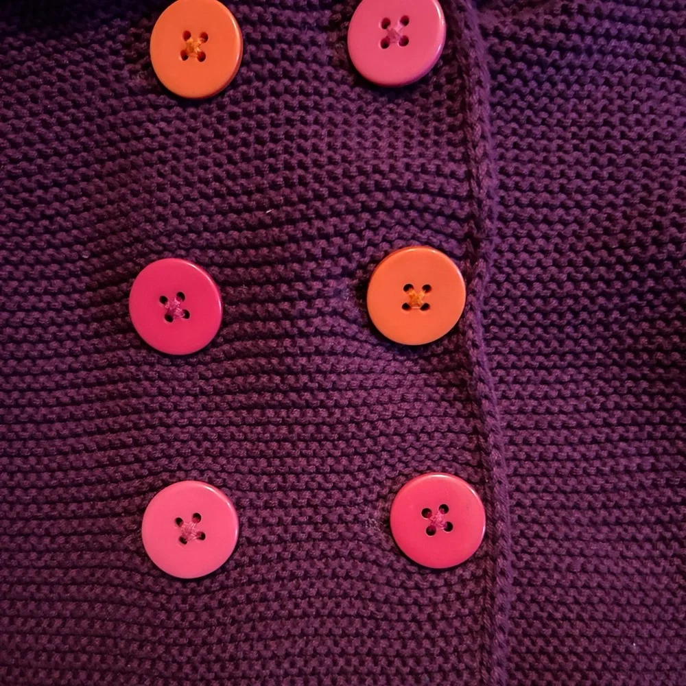 Girls' Fuchsia Knit Double-Breasted Sweater with Hood